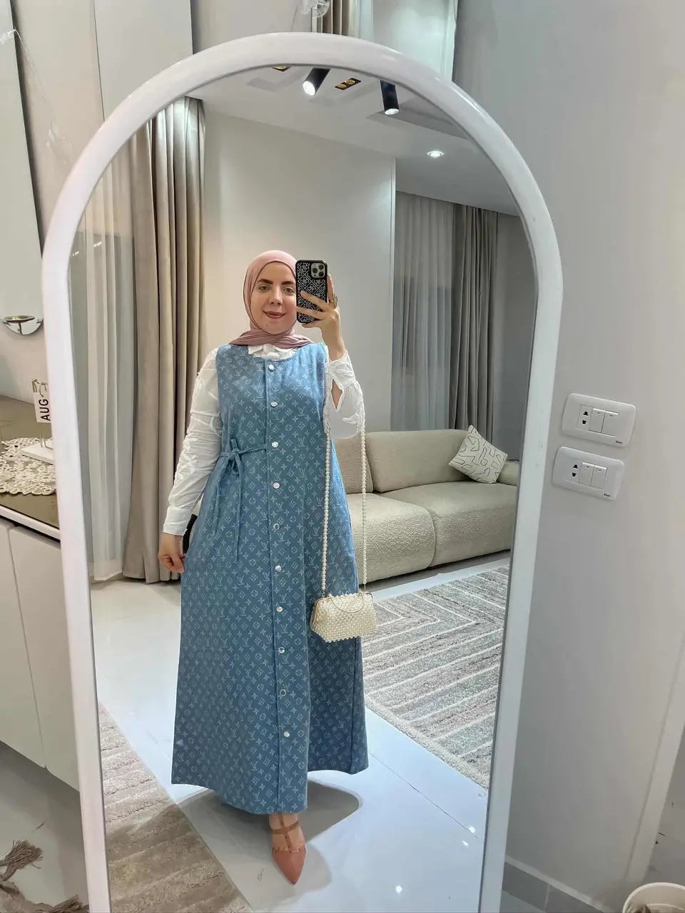 Tamara Soft Denim Printed Dress without shirt - بدون شميز