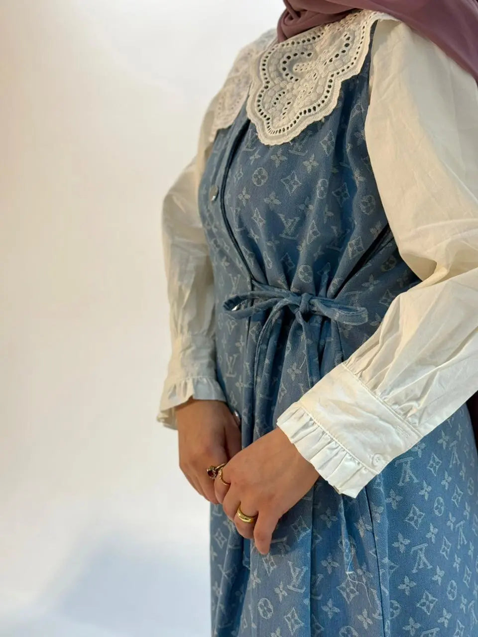 Tamara Soft Denim Printed Dress without shirt - بدون شميز