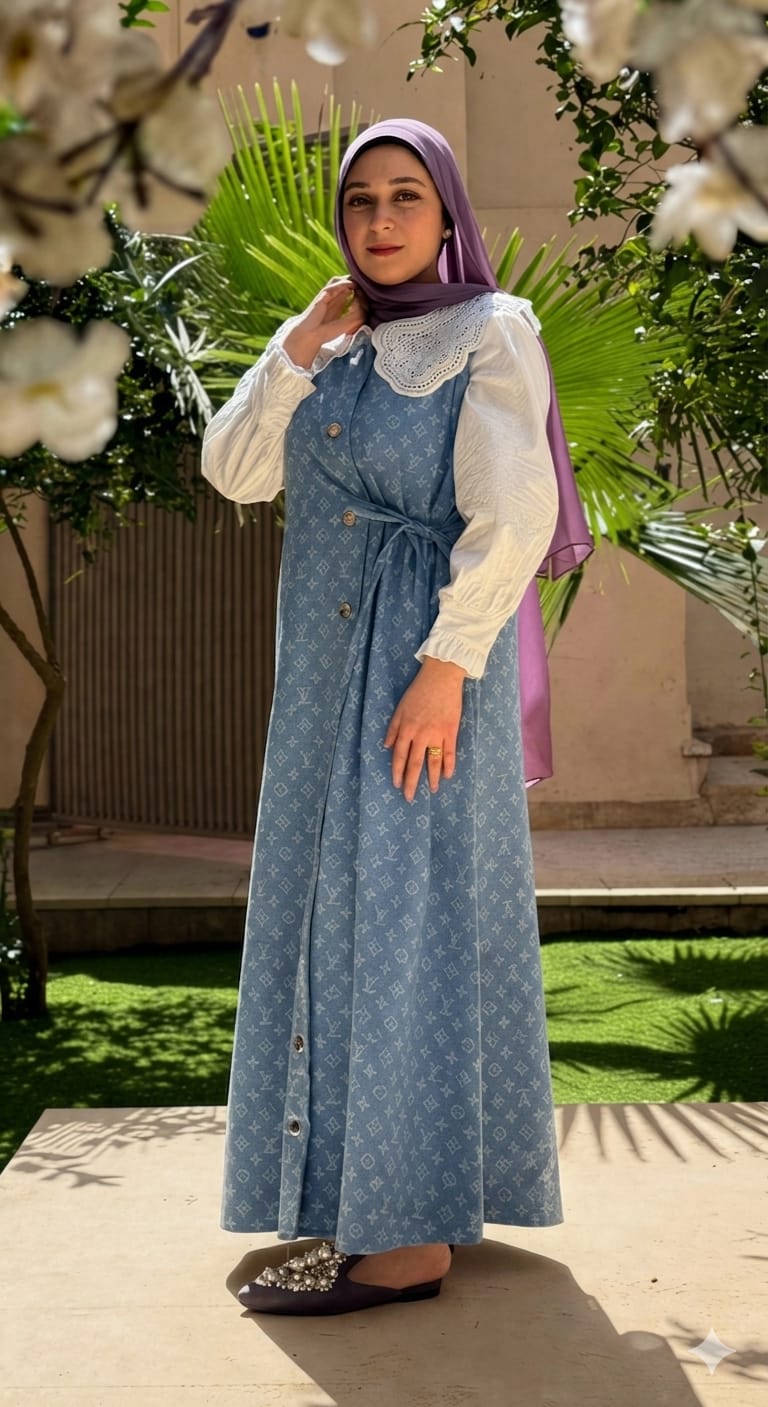 Tamara Soft Denim Printed Dress without shirt - بدون شميز